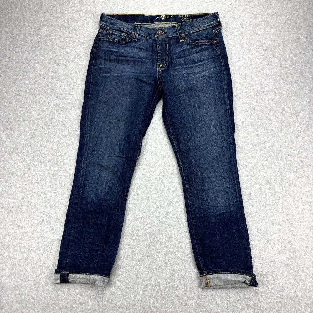 7 For All Mankind Jeans Womens 30x25 Blue Capri Skinny Cuffed Cropped Minimalist